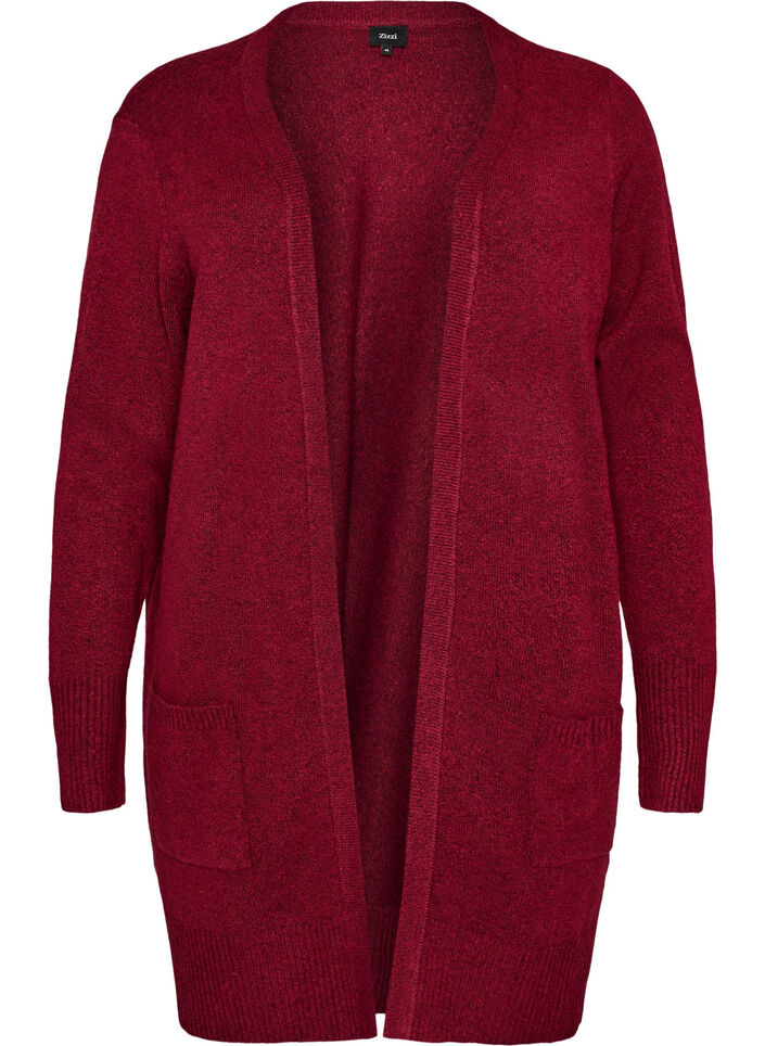 Geribd gebreid vest met zakken, Rood, Packshot image number 0