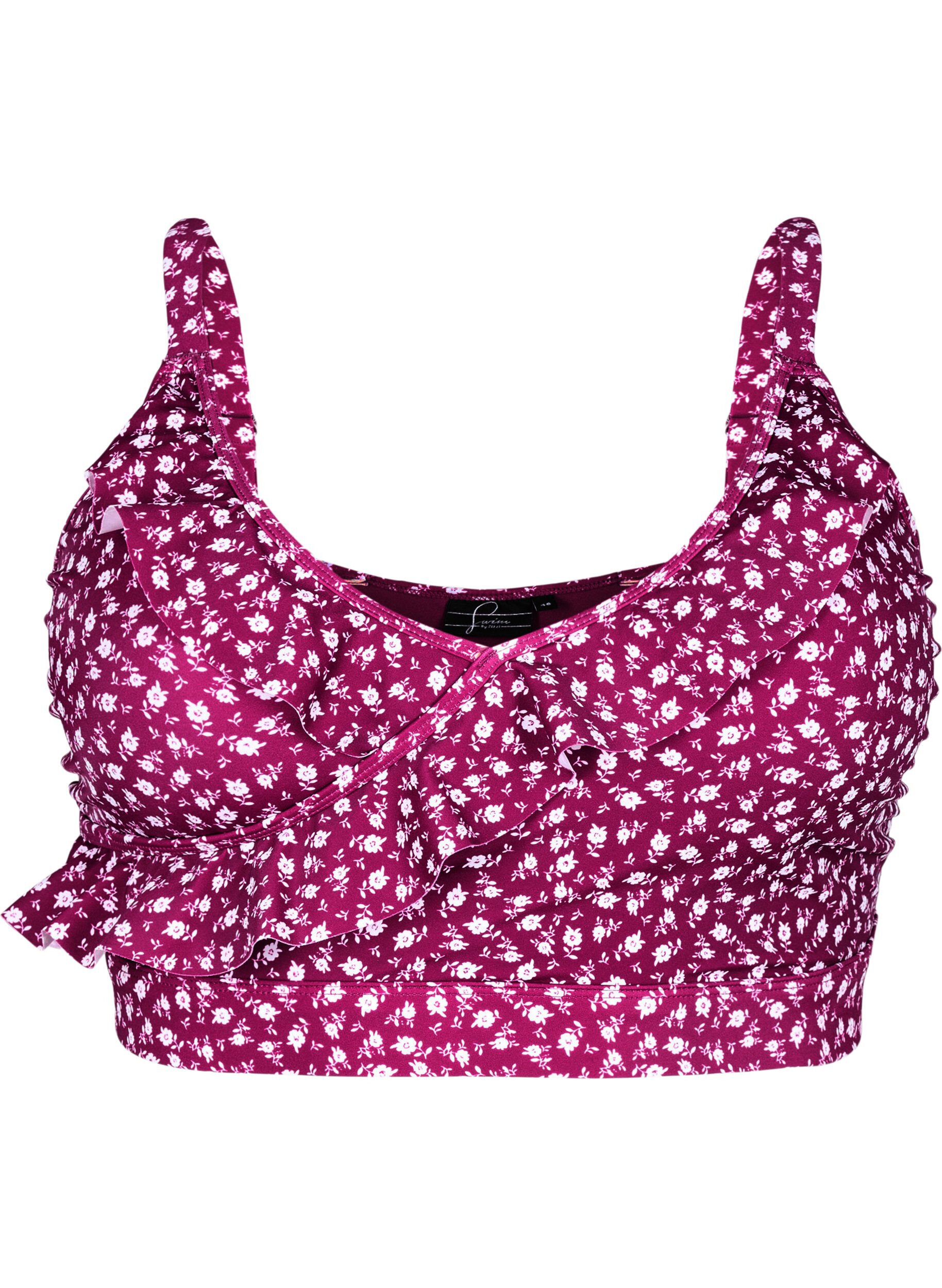 ZizziBloemen bikinitop met ruches, Rood, Packshot image number 0