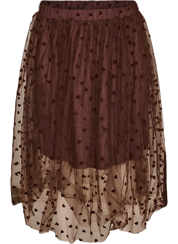 Jupe midi en tulle avec des c&oelig;urs, Marron, Packshot image number 0