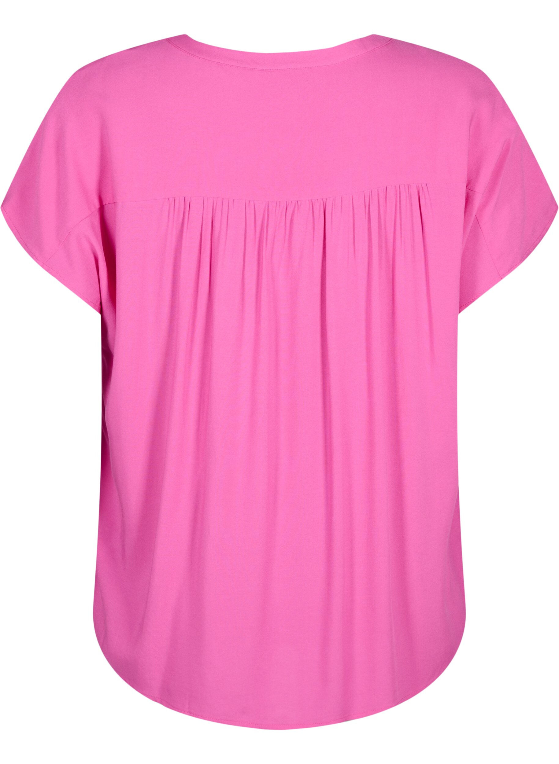 Zizzi Chemisier en viscose avec bordure en dentelle, Raspberry Rose, Packshot image number 1