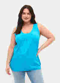Top en coton avec col rond et bordure en dentelle, Blue Atoll, Model