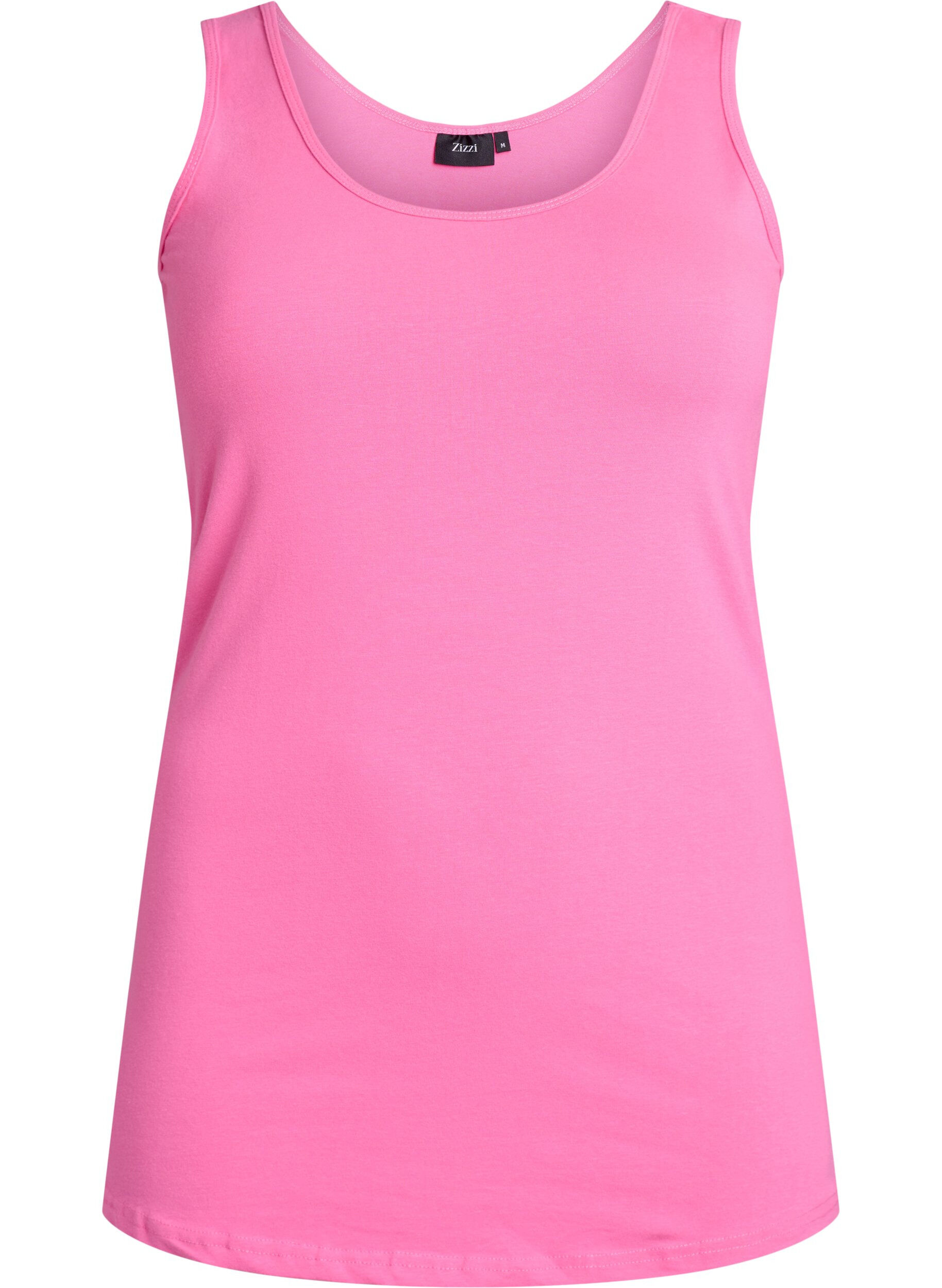 ZizziSolide kleur basis top in katoen, Roze, Packshot image number 0