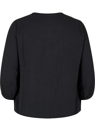 Katoenen blouse met knopen en 3/4-mouwen, Black, Packshot image number 1