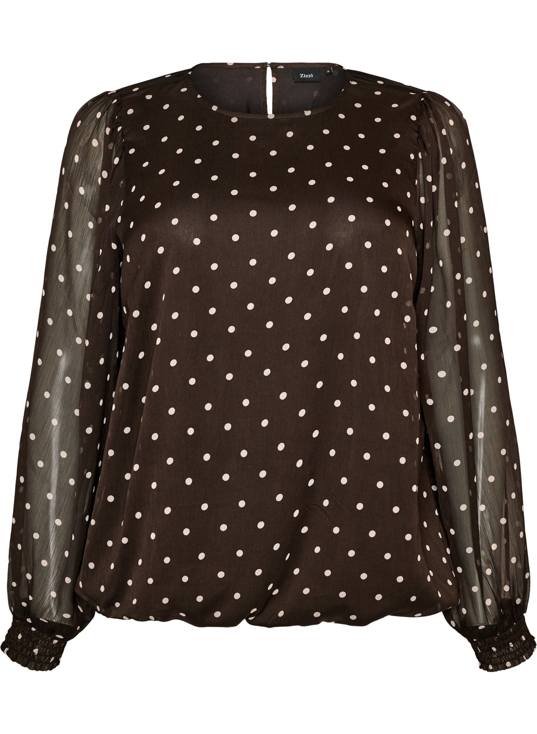 Blouse en mousseline &agrave; pois avec manches transparentes