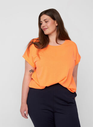 T-shirt fluo en coton, Neon Coral, Model image number 0