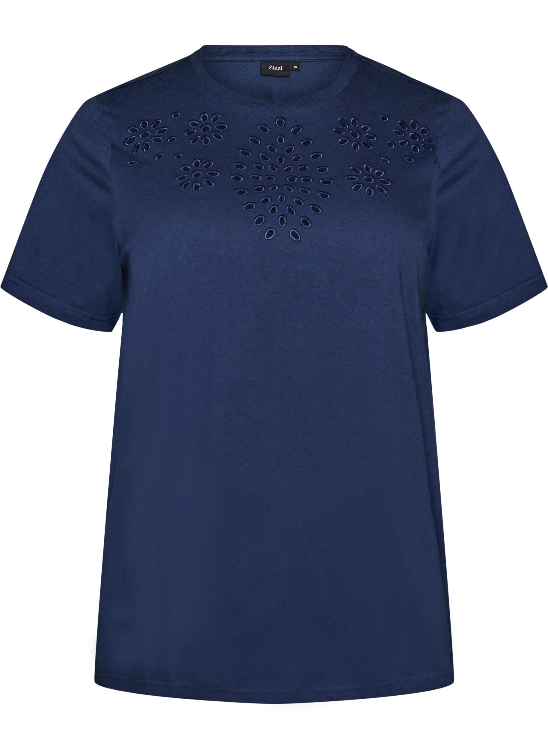 ZizziT-shirt en coton biologique avec broderie ajour&eacute;e, Bleu, Packshot image number 0