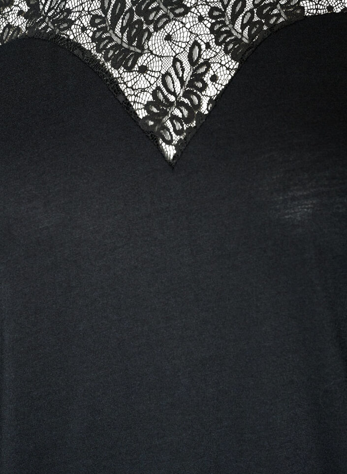 Blouse avec empi&egrave;cement en dentelle et manches ballon, Noir, Packshot image number 2