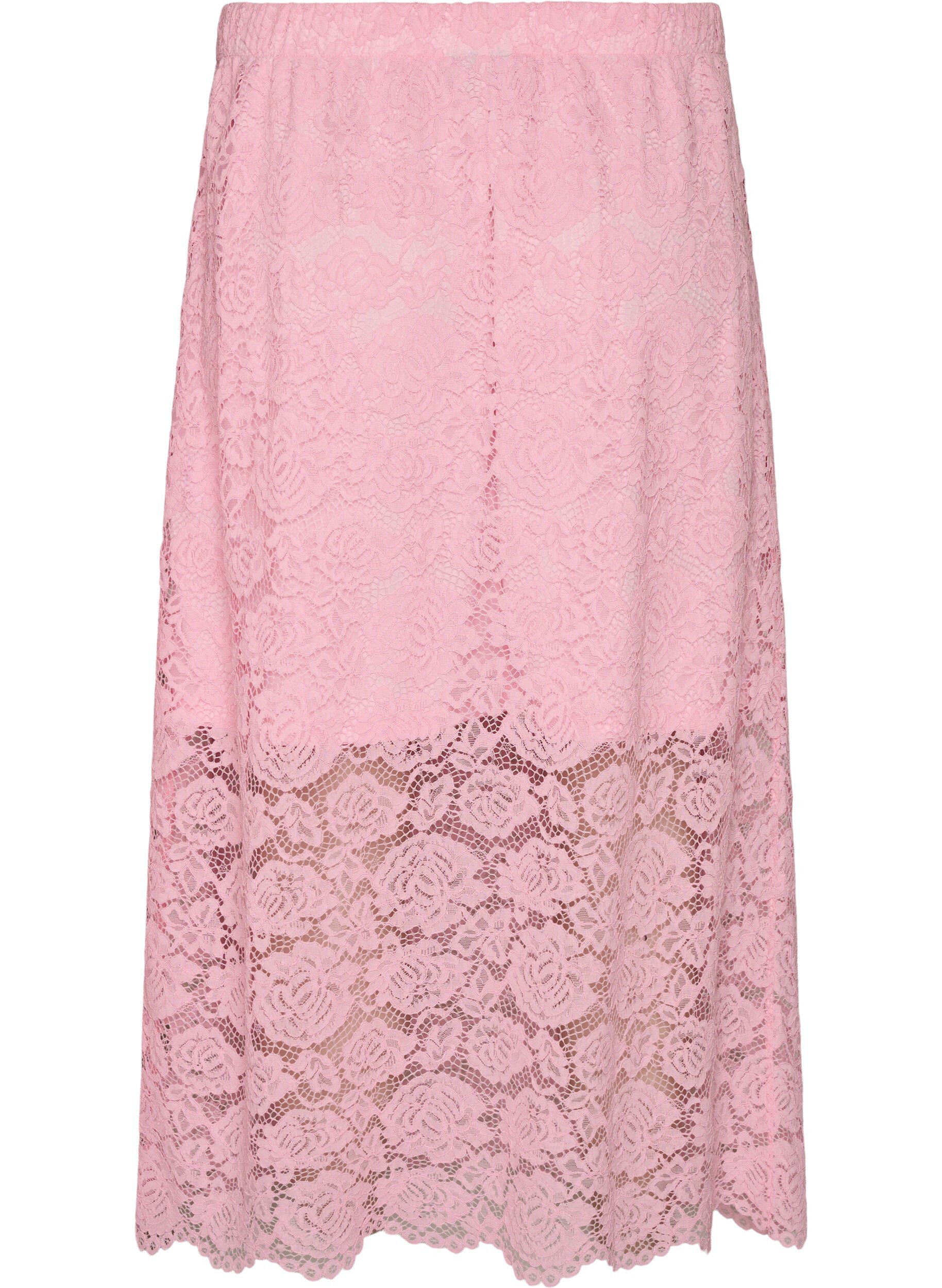 Zizzi Jupe midi en dentelle avec taille &eacute;lastique, Rose, Packshot image number 1