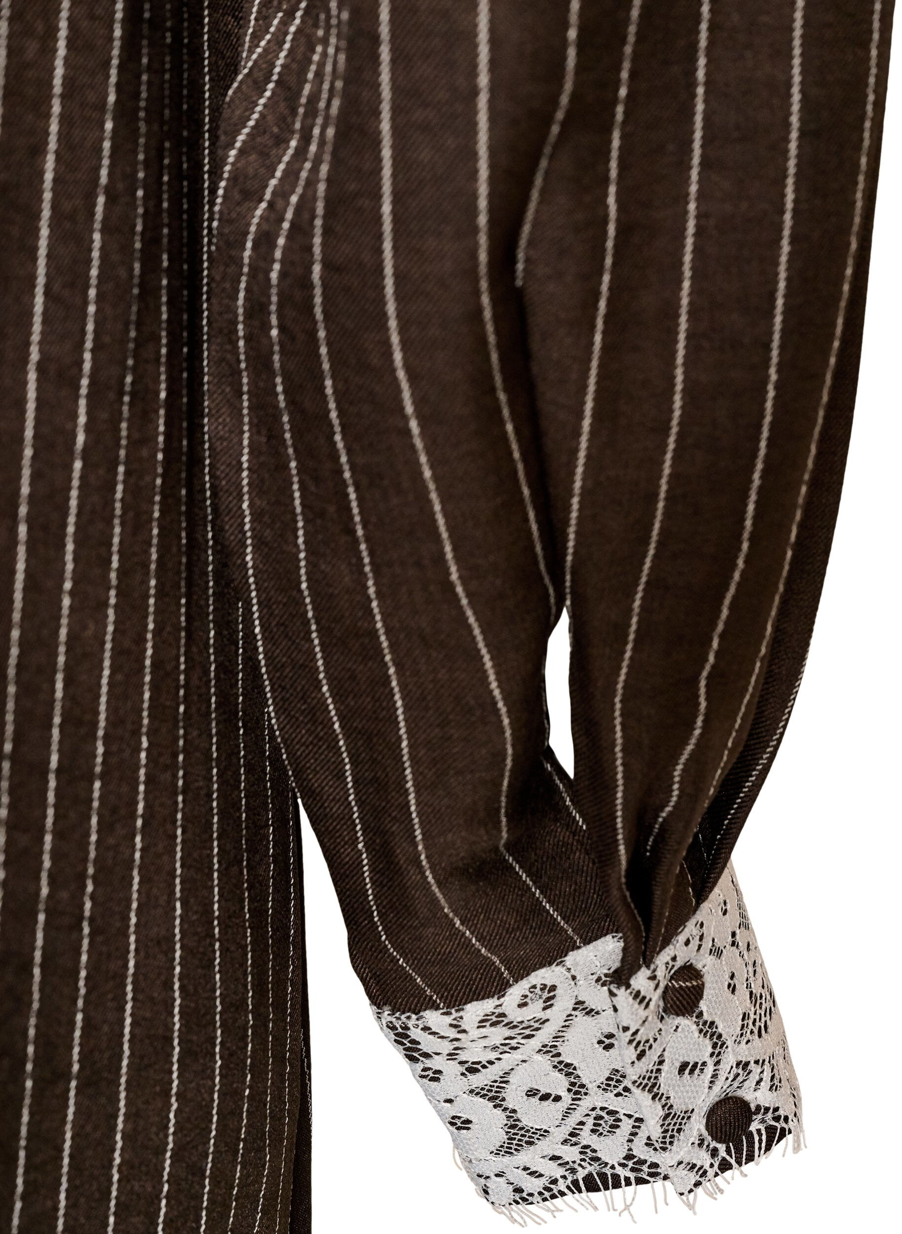 ZizziJurk tot op de knie met krijtstrepen en kanten bies, Bruin, Packshot image number 3