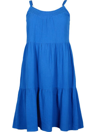 Effen katoenen jurk met bandjes, Victoria blue, Packshot image number 0