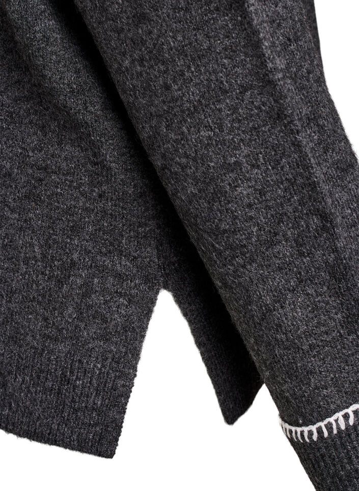 Gebreide blouse met een hoge hals en contrasterend detail, Grijs, Packshot image number 3