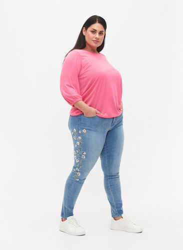 Extra slim Sanna-jeans met borduursel, Light blue, Model image number 0