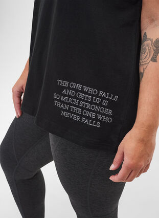 T-shirt d'entraînement en coton avec texte et manches courtes, Black, Model image number 2
