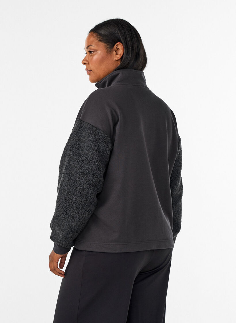 Sweatshirt met teddymouwen en een hoge hals, Grijs, Model image number 2