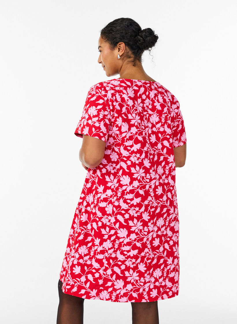 Korte a-lijn jurk met bloemenprint, Rood, Model image number 2
