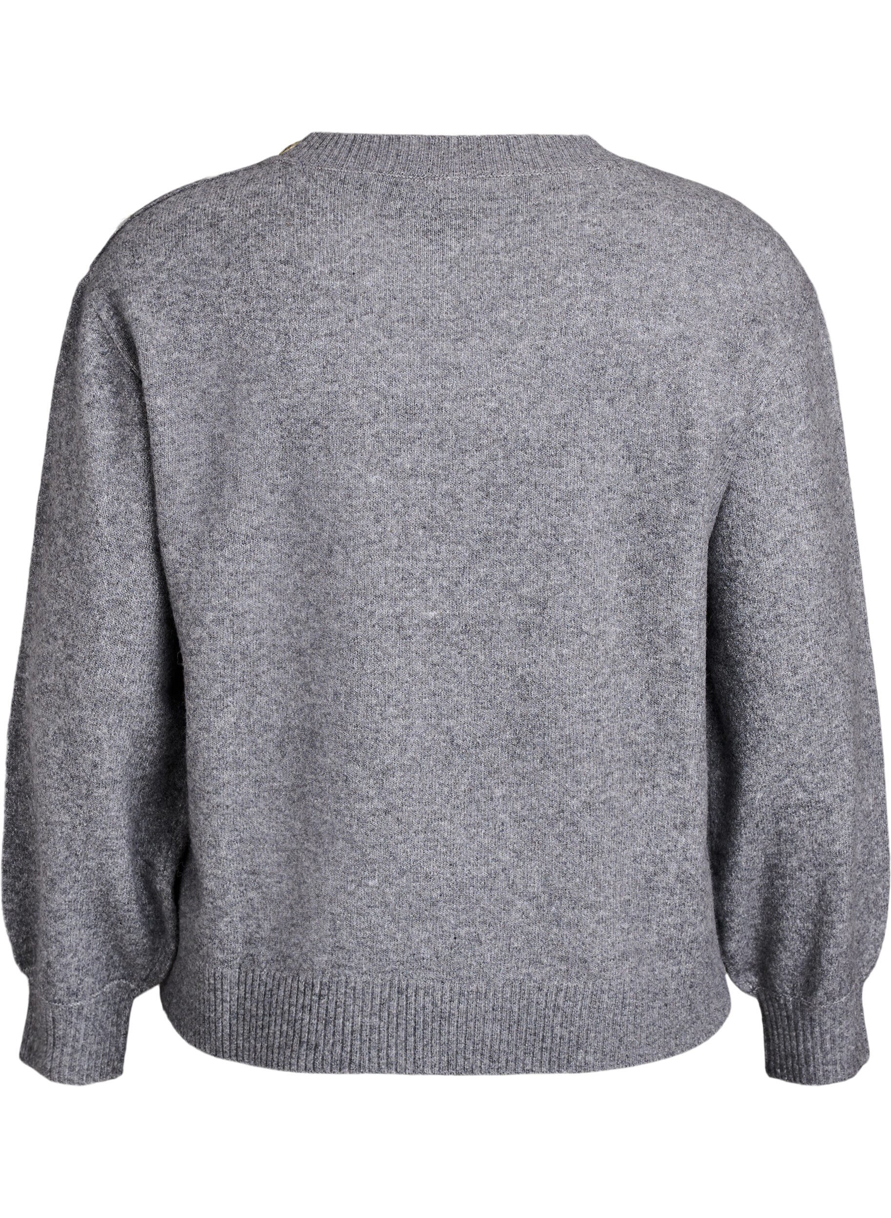 ZizziBreisel blouse met knoopdetail, Grijs, Packshot image number 1