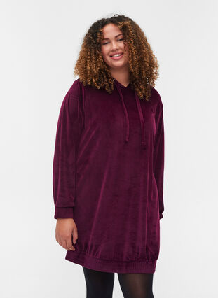 Robe pull en velours avec capuche, Winter Bloom, Model image number 0