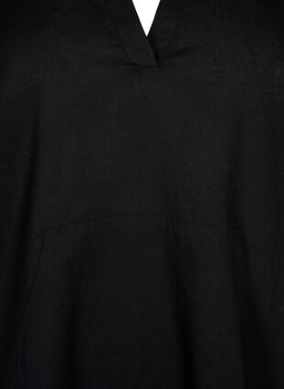 Robe à capuche en coton mélangé et lin, Black, Packshot image number 2