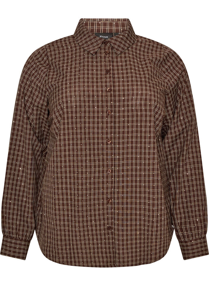 Chemise &agrave; carreaux avec strass, Marron, Packshot image number 0