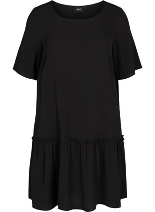 korte jurk met ruches, Black, Packshot image number 0