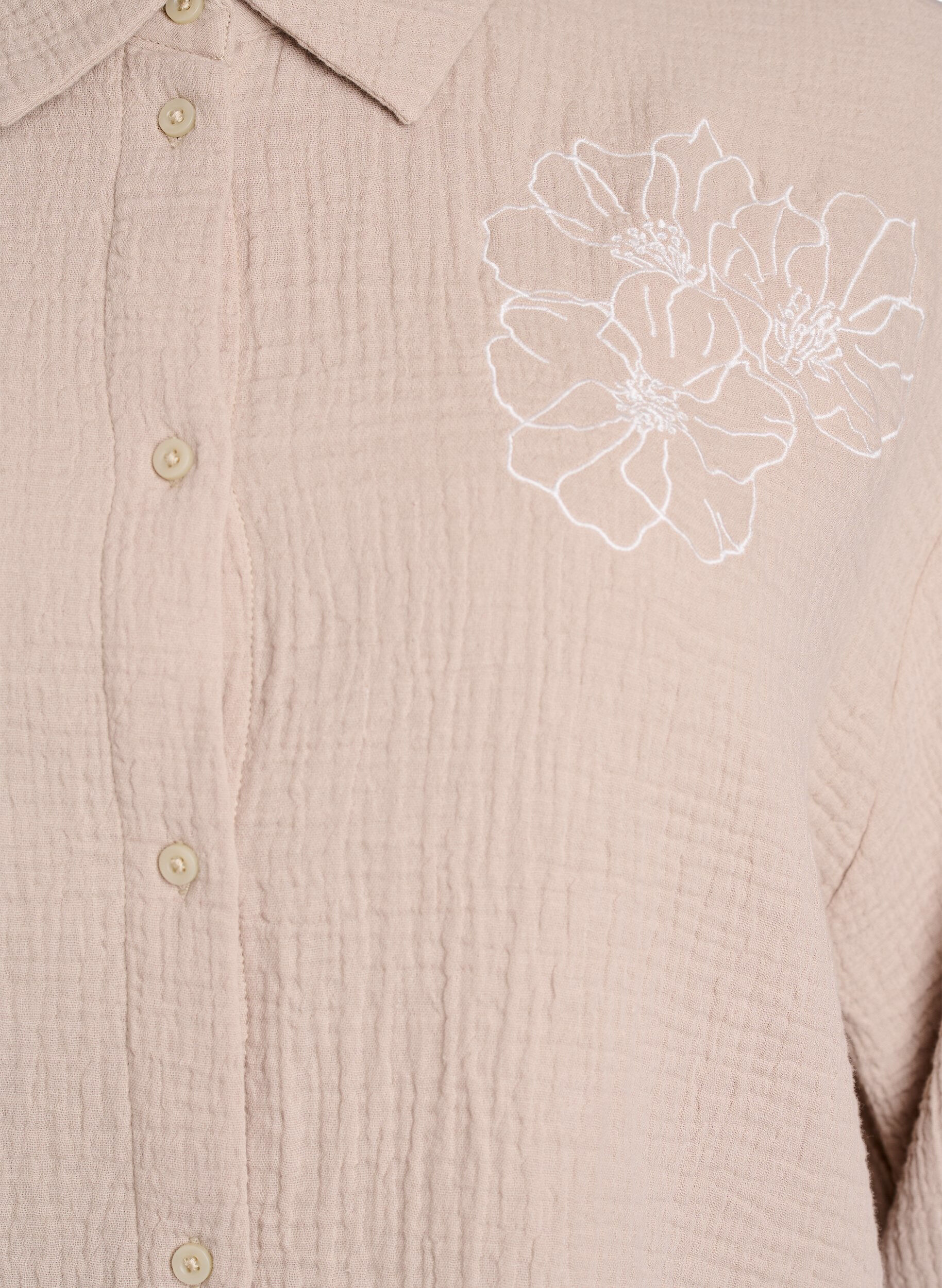 ZizziKatoenen mousseline shirt met geborduurde details, Beige, Packshot image number 2