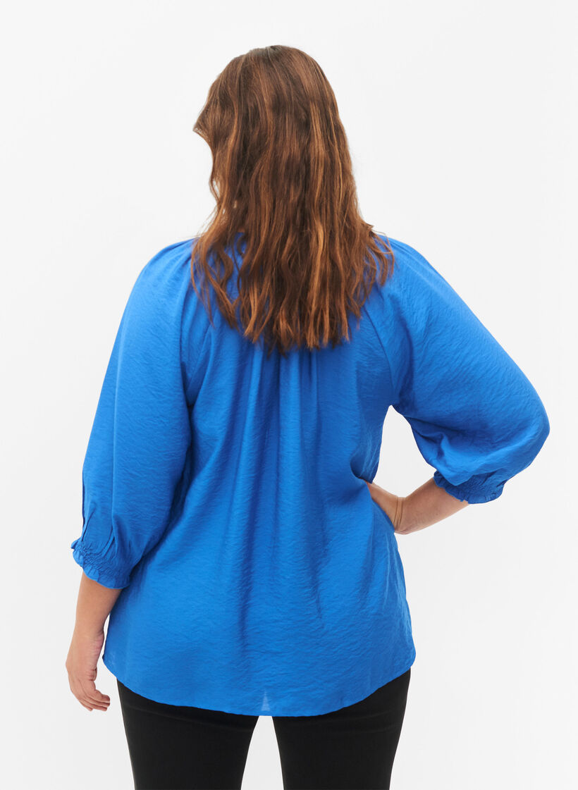 Blouse en viscose en forme de A avec des manches 3/4., Strong Blue, Model image number 1