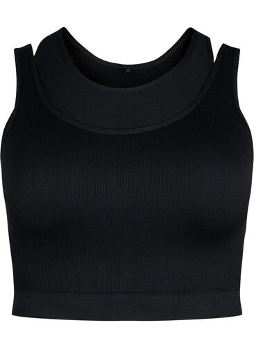 Brassière de sport sans coutures avec double couche, Black, Packshot image number 0