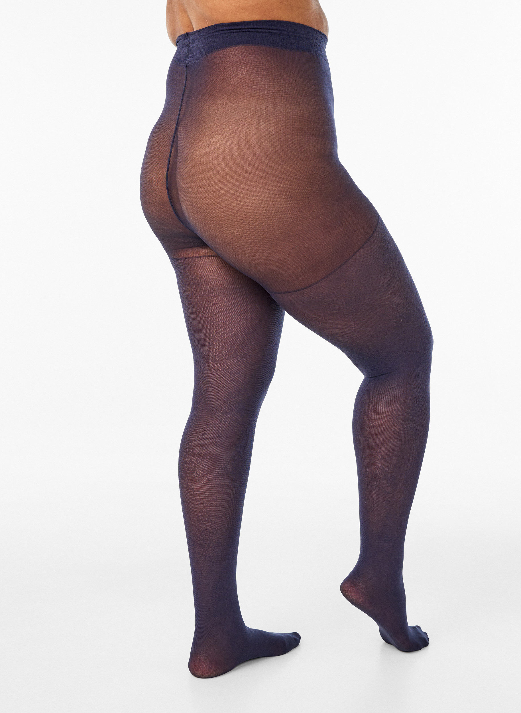 Zizzi30 denier panty met bloemenpatroon, Blauw, Model image number 3
