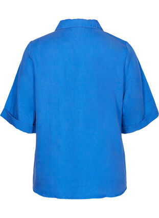 Blouse met korte mouwen en borstzakken, Dazzling Blue, Packshot image number 1