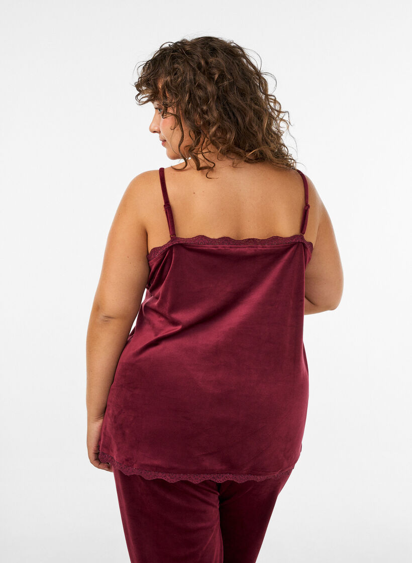 Velour top met kanten rand, Rood, Model image number 2