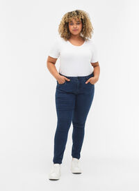 super slim fit Amy jeans met hoge taille, Dark blue, Model
