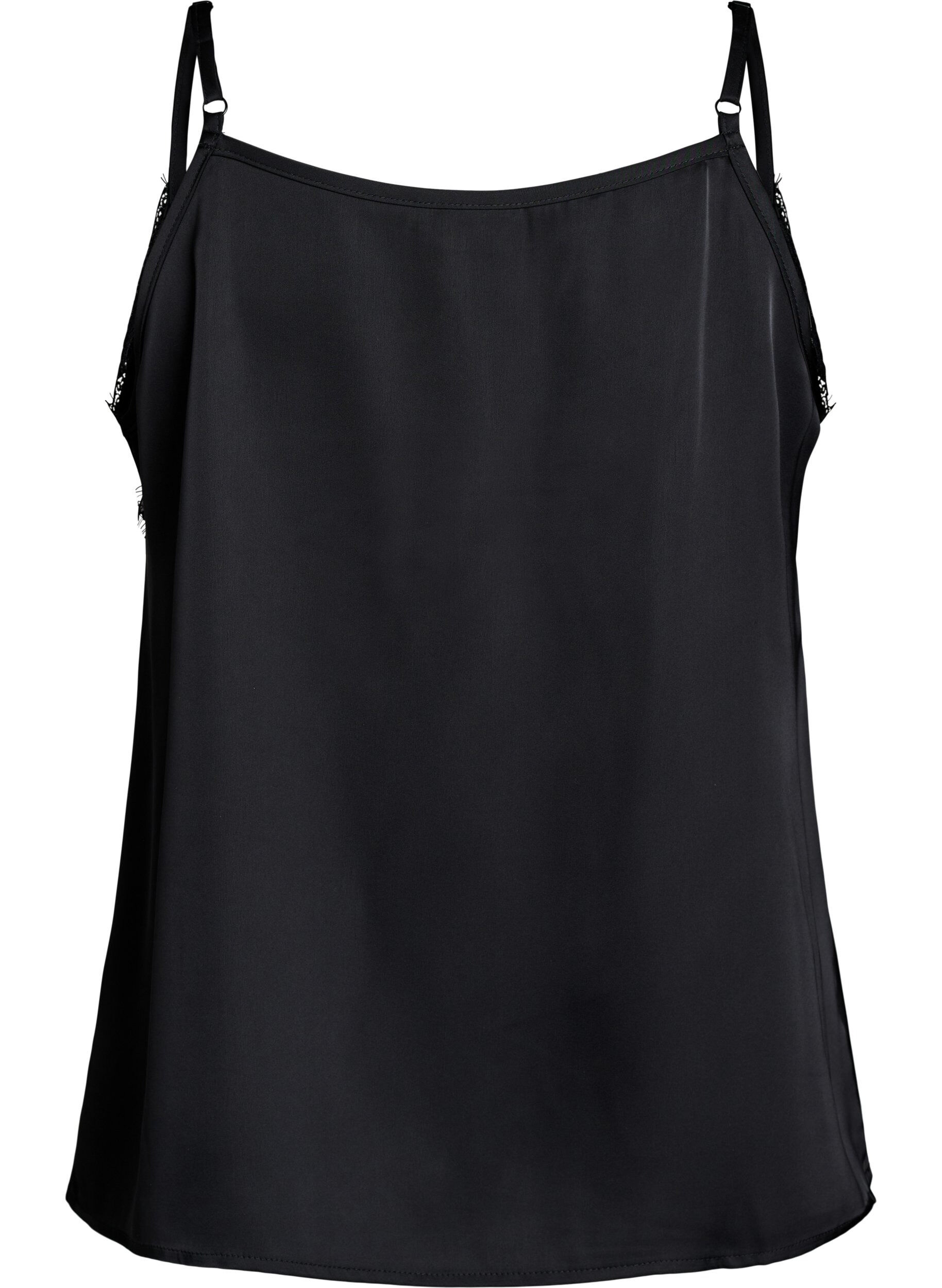 ZizziSatijnen hemdje met kanten randje, Zwart, Packshot image number 1