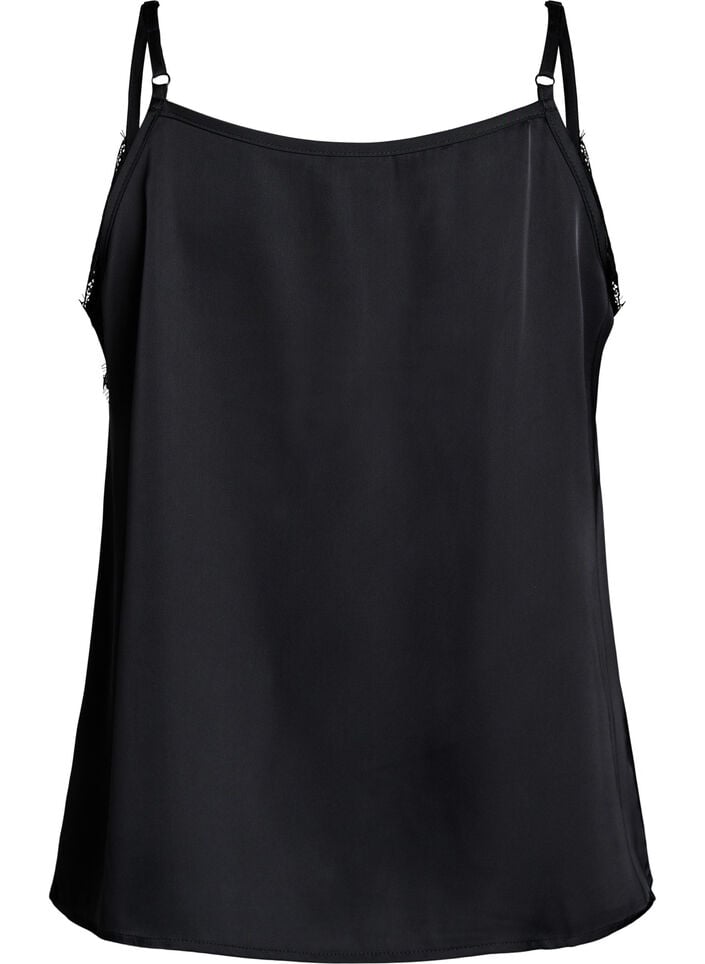 Satijnen hemdje met kanten randje, Zwart, Packshot image number 1