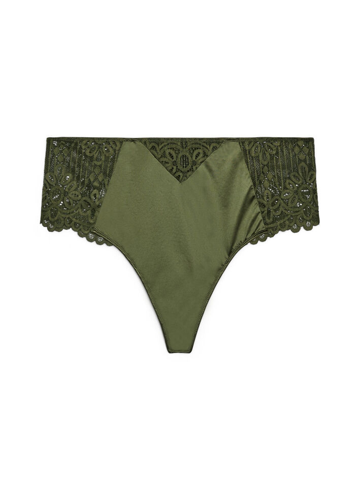 String hipster en dentelle et microfibre, Vert Kaki, Packshot image number 0