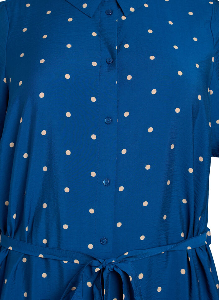 Robe chemise mi-longue à imprimé à pois, Bleu, Packshot image number 2