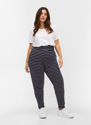 Pantalon en coton à revers, Blue Stripe, Model image number 0