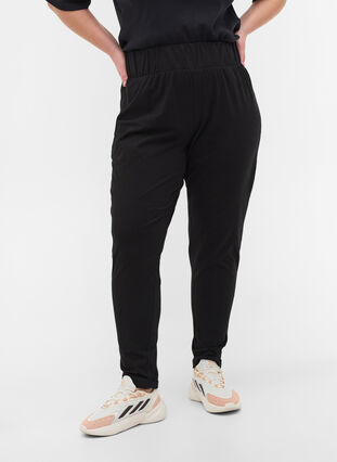 Pantalon en coton à revers, Black, Model image number 3