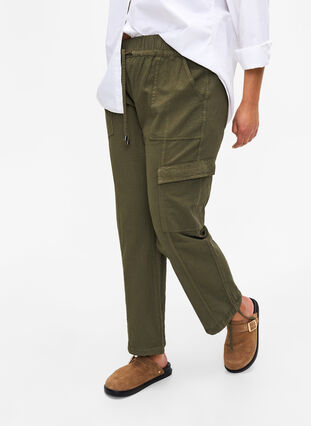 Pantalon ample en coton, Ivy Green, Model image number 2