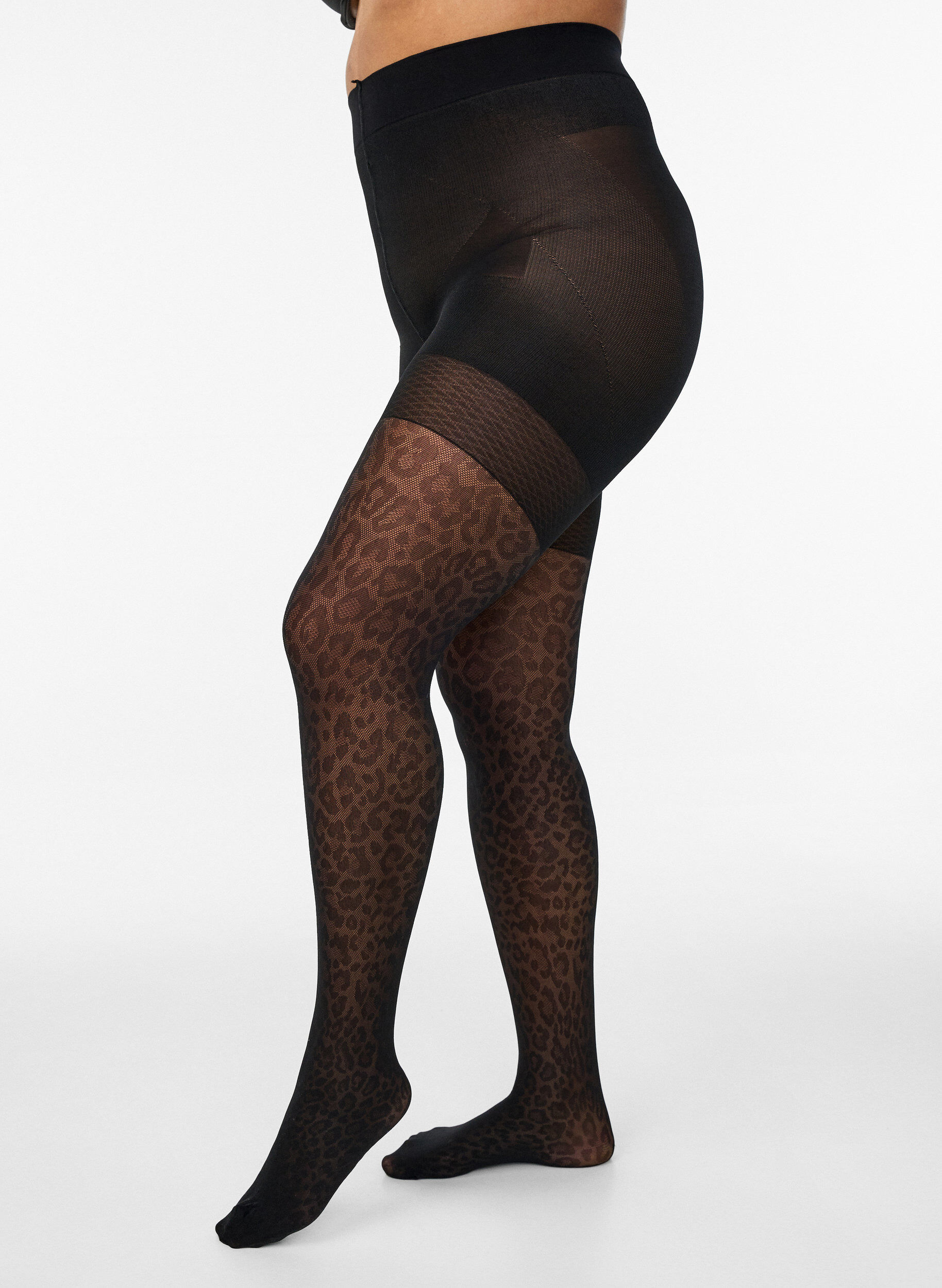 Zizzi Collants 50 deniers imprim&eacute; l&eacute;opard avec push-up, Noir, Model image number 0
