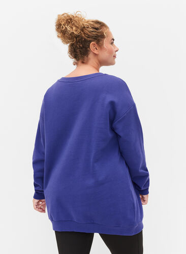 Sweatshirt van katoen met print, Deep Blue, Model image number 1