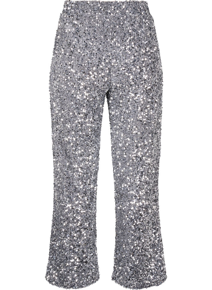 Pantalon ample à paillettes taille haute, Silver, Packshot image number 1