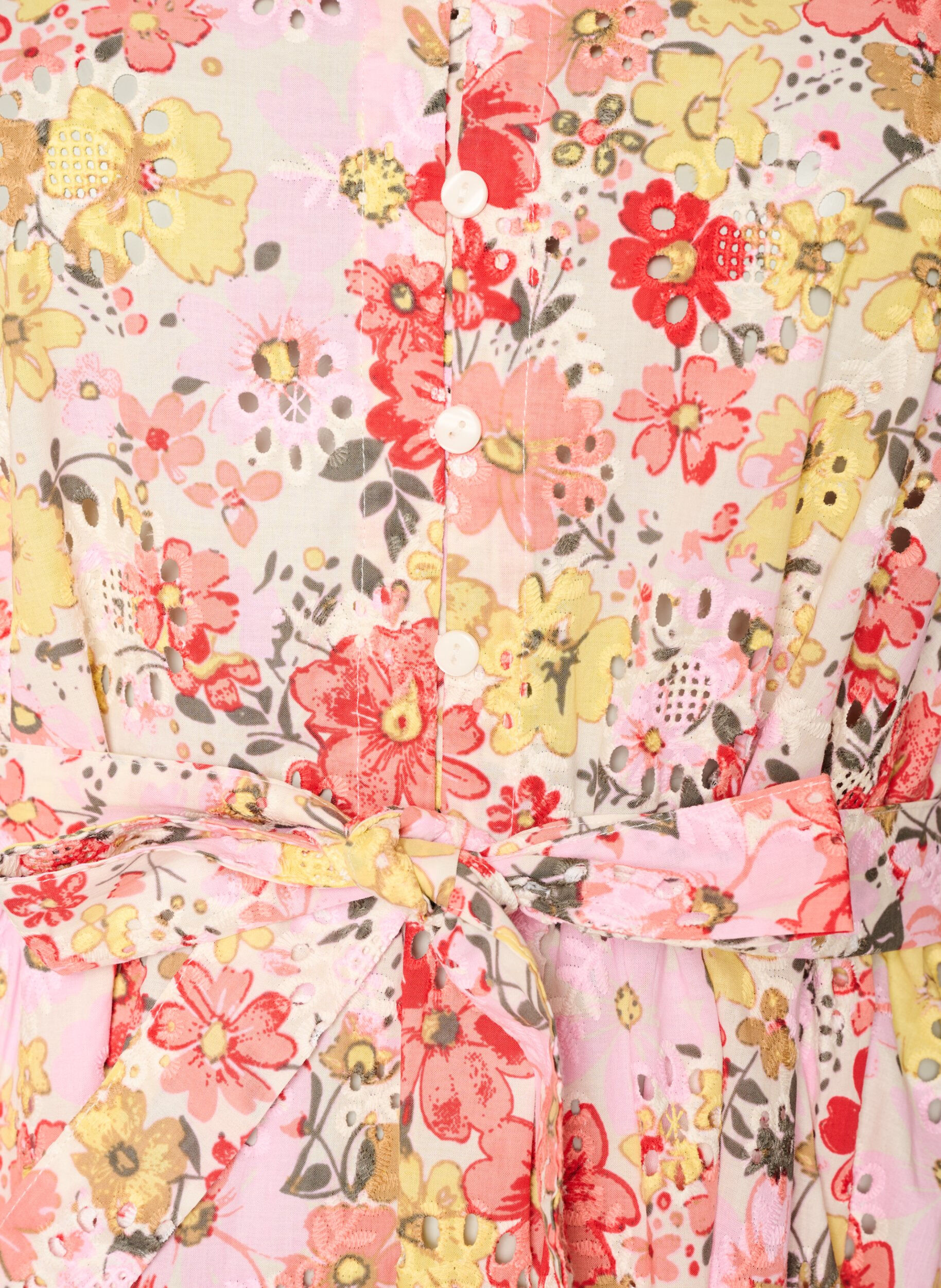 ZizziBloemen midi-jurk met broderie anglaise en een strikriem, Roze, Packshot image number 2