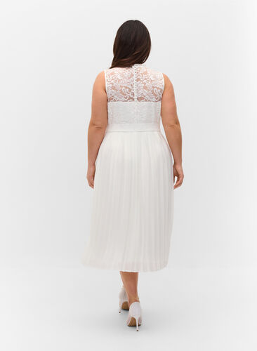 Mouwloze jurk met kant en plooien, Star White, Model image number 1