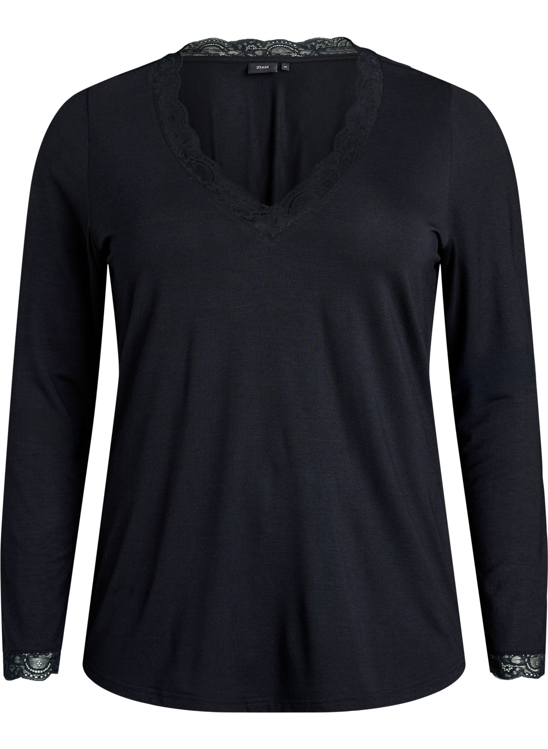 Blouse en viscose avec d&eacute;tails en dentelle et col en V