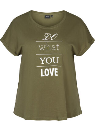 T-shirt en coton à manches courtes avec imprimé, Ivy green w. Love, Packshot image number 0