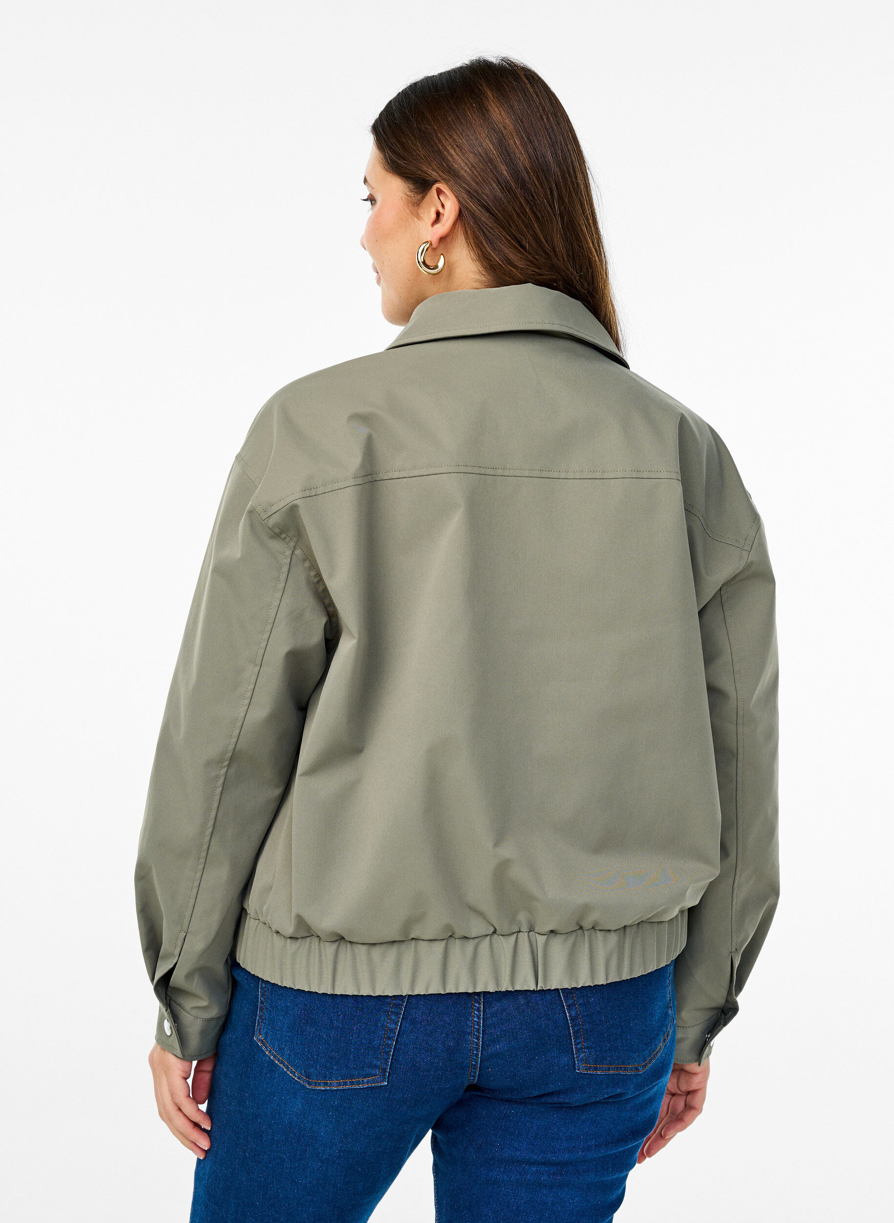 Zizzi Blouson bomber avec col et poches, Vert fonc&eacute;, Model image number 2