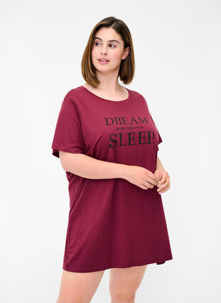 T-shirt de nuit surdimensionné en coton bio, Tawny Port, Model image number 0