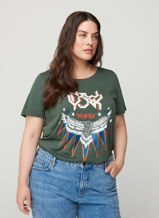 T-shirt met korte mouwen en print, Green w. Eagle , Model image number 0