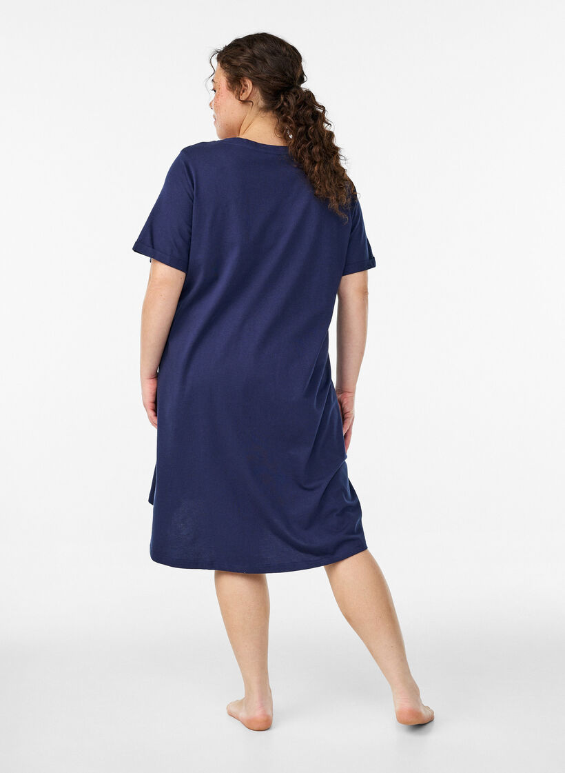 Nachtjapon met korte mouwen van biologisch katoen, Blauw, Model image number 1