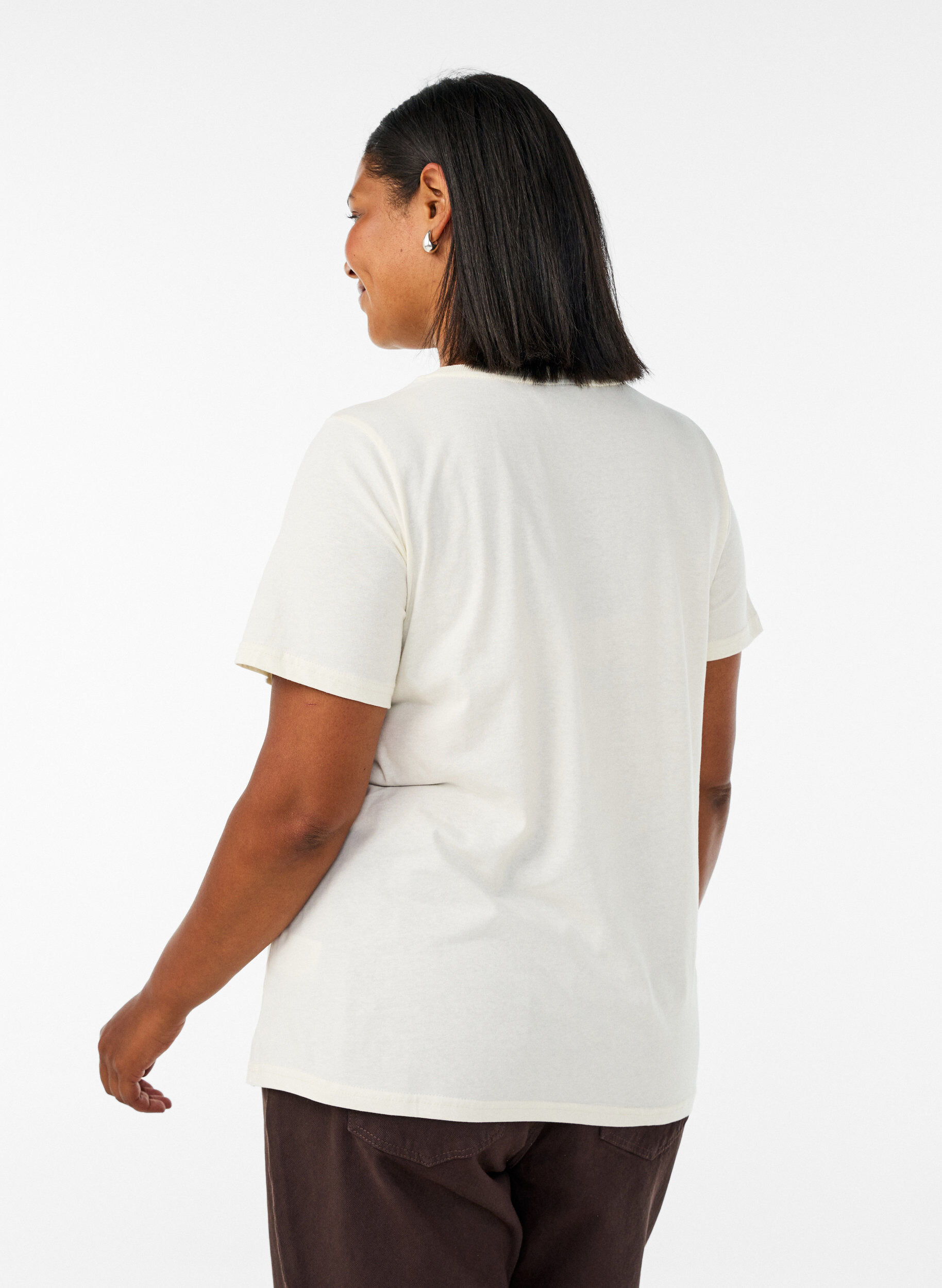 ZizziKatoenen T-shirt met print, Vanille, Model image number 2
